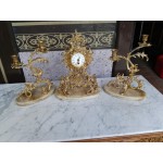 Комплект каминен механичен часовник с мраморни основи и свещници - 3145