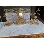 Комплект каминен механичен часовник с мраморни основи и свещници - 3145