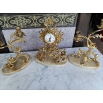 Комплект каминен механичен часовник с мраморни основи и свещници - 3145