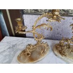 Комплект каминен механичен часовник с мраморни основи и свещници - 3145