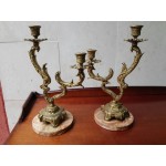 Свещници месинг от Испания, кафяв мрамор, без забележки - 2943