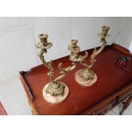 Свещници месинг от Испания, кафяв мрамор, без забележки - 2943