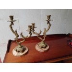 Свещници месинг от Испания, кафяв мрамор, без забележки - 2943