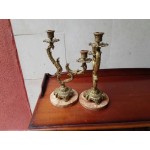 Свещници месинг от Испания, кафяв мрамор, без забележки - 2943