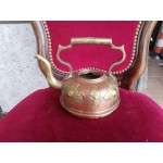 Малък френски чайник от мед с месингова декорация - 2729