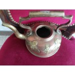 Малък френски чайник от мед с месингова декорация - 2729