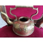 Малък френски чайник от мед с месингова декорация - 2729
